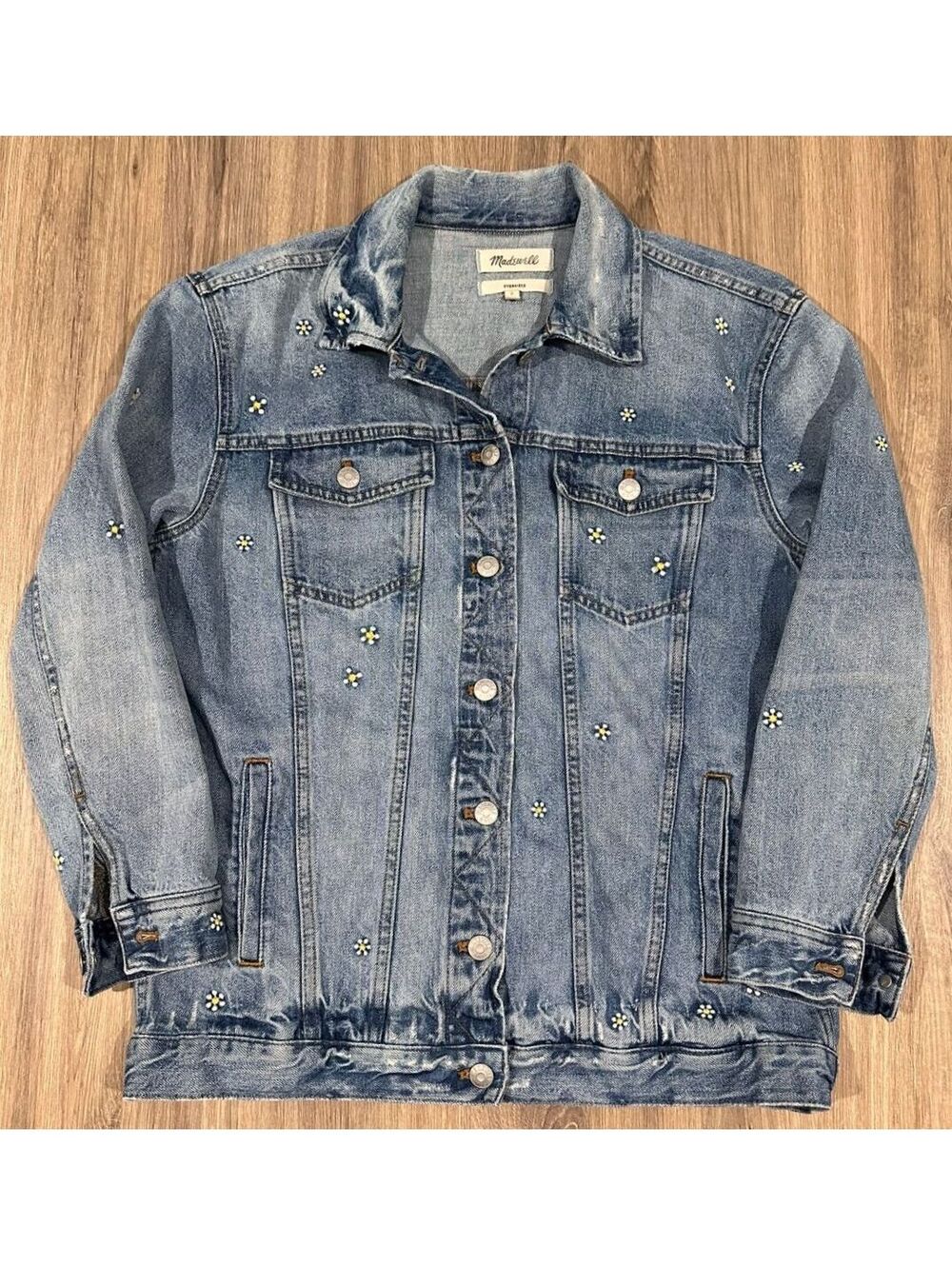 Madewell Embroidered Daisy Oversized Denim Trucker Jacket Women's Size Small
